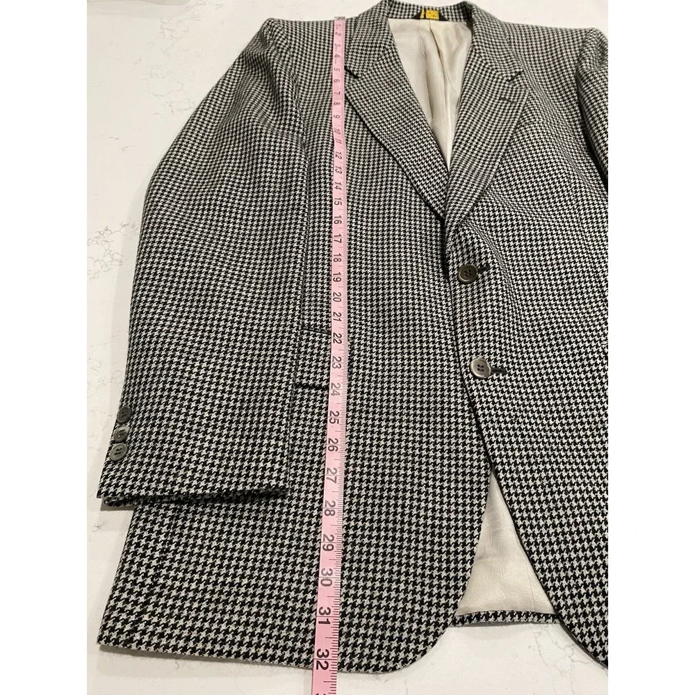 Vintage Oscar de la Renta Blazer Mens 42R Houndstooth Hand Tailored Preppy Wool